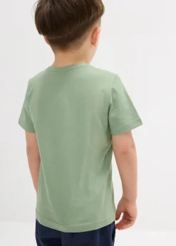 bonprix Jungen 2-8 Jahre·Shirts|Jungen 2-8 Jahre·Mehrfachpacks|T-Shirt mit Bio-Baumwolle (2er Pack) hellgrau meliert+piniengrün bedruckt