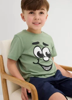 bonprix Jungen 2-8 Jahre·Shirts|Jungen 2-8 Jahre·Mehrfachpacks|T-Shirt mit Bio-Baumwolle (2er Pack) hellgrau meliert+piniengrün bedruckt