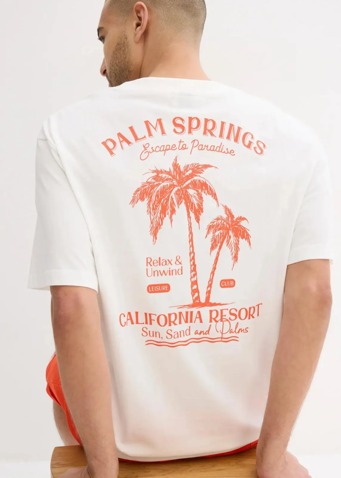 bonprix Strandmode|Große Größen|T-Shirt mit Rückenprint, Loose Fit wollweiß bedruckt