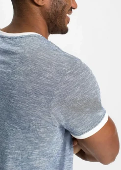 bonprix Große Größen|Shirts & Polos|T-Shirt mit Schnürung aus Bio-Baumwolle dunkelblau/wollweiß meliert