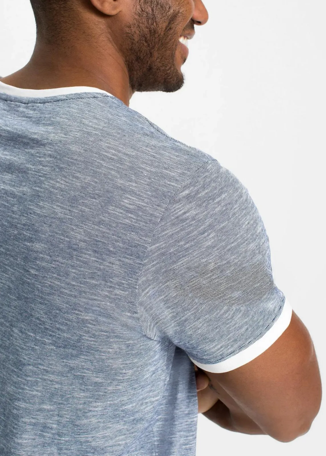 bonprix Große Größen|Shirts & Polos|T-Shirt mit Schnürung aus Bio-Baumwolle dunkelblau/wollweiß meliert