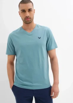 bonprix Große Größen|Basics|T-Shirt mit V-Ausschnitt aus reiner Bio-Baumwolle (2er Pack) mineralblau+dunkelblau