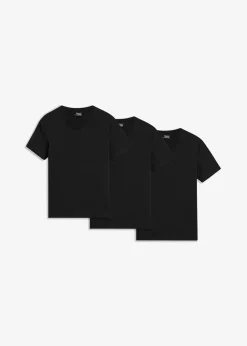 bonprix Shirts & Polos|Basics|T-Shirt mit V-Ausschnitt (3er Pack) schwarz+schwarz+schwarz