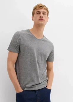 bonprix Shirts & Polos|Basics|T-Shirt mit V-Ausschnitt (3er Pack) nachtblau+rauchblau+grau meliert