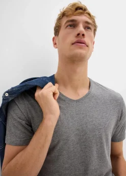 bonprix Shirts & Polos|Basics|T-Shirt mit V-Ausschnitt (3er Pack) nachtblau+rauchblau+grau meliert