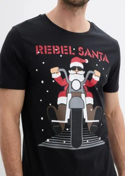 bonprix Shirts & Polos|Große Größen|T-Shirt mit Weihnachtsmotiv aus reiner Bio-Baumwolle schwarz