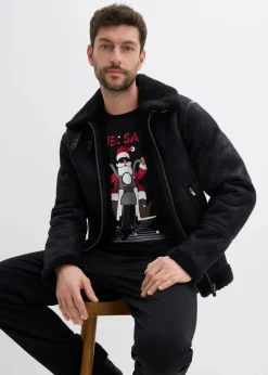 bonprix Shirts & Polos|Große Größen|T-Shirt mit Weihnachtsmotiv aus reiner Bio-Baumwolle schwarz