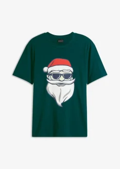 bonprix Große Größen|Shirts & Polos|T-Shirt mit Weihnachtsmotiv aus reiner Bio-Baumwolle tiefgrün