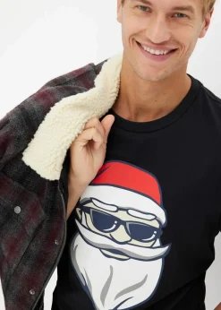 bonprix Shirts & Polos|Große Größen|T-Shirt mit Weihnachtsmotiv aus reiner Bio-Baumwolle schwarz