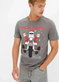 bonprix Große Größen|Shirts & Polos|T-Shirt mit Weihnachtsmotiv aus reiner Bio-Baumwolle rauchgrau