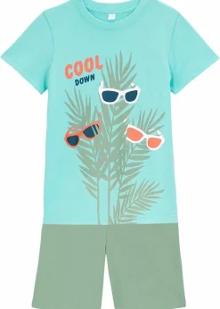 bonprix Jungen 2-8 Jahre·Shorts|Jungen 2-8 Jahre·Nachhaltigere Materialien|T-Shirt und kurze Hose (2-tlg.Set) aus Bio Baumwolle aquamaringrün bedruckt+piniengrün