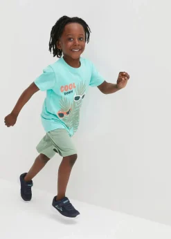 bonprix Jungen 2-8 Jahre·Shorts|Jungen 2-8 Jahre·Nachhaltigere Materialien|T-Shirt und kurze Hose (2-tlg.Set) aus Bio Baumwolle aquamaringrün bedruckt+piniengrün