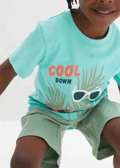 bonprix Jungen 2-8 Jahre·Shorts|Jungen 2-8 Jahre·Nachhaltigere Materialien|T-Shirt und kurze Hose (2-tlg.Set) aus Bio Baumwolle aquamaringrün bedruckt+piniengrün