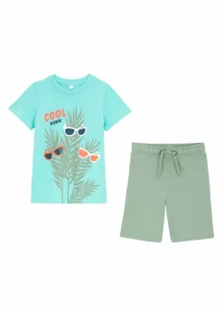 bonprix Jungen 2-8 Jahre·Shorts|Jungen 2-8 Jahre·Nachhaltigere Materialien|T-Shirt und kurze Hose (2-tlg.Set) aus Bio Baumwolle aquamaringrün bedruckt+piniengrün