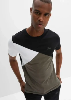 bonprix Große Größen|Sportbekleidung|T-Shirt und Sweat-Bermuda aus reiner Baumwolle (2-tlg.Set) dunkeloliv/weiß/schwarz