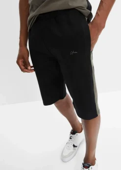 bonprix Große Größen|Sportbekleidung|T-Shirt und Sweat-Bermuda aus reiner Baumwolle (2-tlg.Set) dunkeloliv/weiß/schwarz