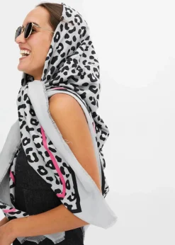 bonprix Schals & Tücher|Schuhe & Accessoires In Spezialgrößen·Tücher & Ponchos|Tuch grau/schwarz leo bedruckt