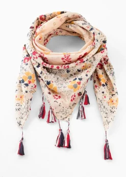 bonprix Schals & Tücher|Schuhe & Accessoires In Spezialgrößen·Tücher & Ponchos|Tuch aus reiner Baumwolle creme geblümt