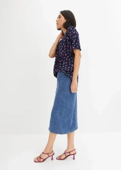 bonprix Blusen & Tuniken|Bekleidung·Jacken & Mäntel|Tunika aus nachhaltiger Viskose dunkelblau geblümt