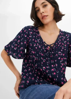 bonprix Blusen & Tuniken|Bekleidung·Jacken & Mäntel|Tunika aus nachhaltiger Viskose dunkelblau geblümt