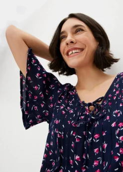 bonprix Blusen & Tuniken|Bekleidung·Jacken & Mäntel|Tunika aus nachhaltiger Viskose dunkelblau geblümt