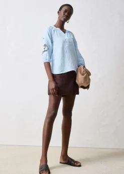 bonprix Premium|Blusen & Tuniken|Tunika aus reinem Leinen, mit Lochstickerei eisblau