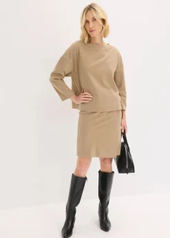 bonprix Bekleidung·Jacken & Mäntel|Blusen & Tuniken|Tunika mit Fischgratmuster aus fester Ware walnussbraun meliert