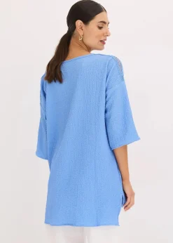 bonprix Bekleidung·Jacken & Mäntel|Blusen & Tuniken|Tunika mit Struktur und Spitzenband mittelblau