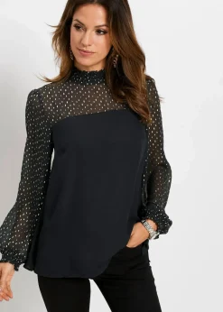 bonprix Bekleidung·Jacken & Mäntel|Tunikabluse schwarz/metallic gold bedruckt