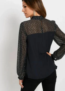 bonprix Bekleidung·Jacken & Mäntel|Tunikabluse schwarz/metallic gold bedruckt
