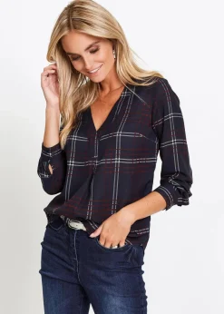 bonprix Bekleidung·Jacken & Mäntel|Nachhaltigere Materialien|Tunikabluse dunkelblau kariert
