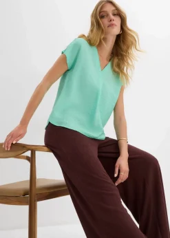 bonprix Blusen & Tuniken|Bekleidung·Jacken & Mäntel|Tunikabluse aus fließendem Viskose-Mix mentholblau