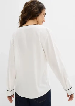 bonprix Blusen & Tuniken|Bekleidung·Jacken & Mäntel|Tunikabluse aus fließender Viskose wollweiß/schwarz