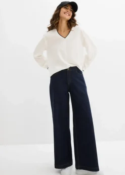 bonprix Blusen & Tuniken|Bekleidung·Jacken & Mäntel|Tunikabluse aus fließender Viskose wollweiß/schwarz