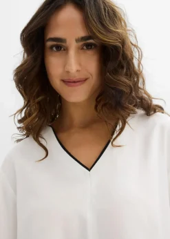 bonprix Blusen & Tuniken|Bekleidung·Jacken & Mäntel|Tunikabluse aus fließender Viskose wollweiß/schwarz