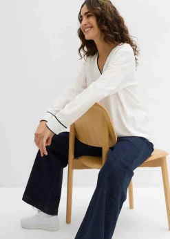 bonprix Blusen & Tuniken|Bekleidung·Jacken & Mäntel|Tunikabluse aus fließender Viskose wollweiß/schwarz