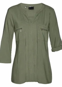 bonprix Blusen & Tuniken|Nachhaltigere Materialien|Tunikabluse aus fließender Viskose oliv