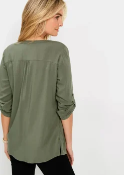 bonprix Blusen & Tuniken|Nachhaltigere Materialien|Tunikabluse aus fließender Viskose oliv