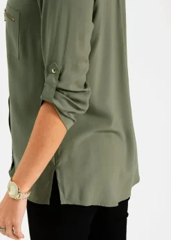 bonprix Blusen & Tuniken|Nachhaltigere Materialien|Tunikabluse aus fließender Viskose oliv