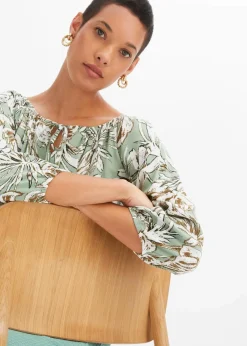 bonprix Bekleidung·Jacken & Mäntel|Blusen & Tuniken|Tunikabluse aus fließender Viskose mint geblümt