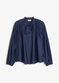 bonprix Bekleidung·Jacken & Mäntel|Blusen & Tuniken|Tunikabluse aus glänzendem Satin mit Biesen dunkelblau