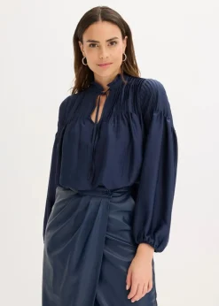 bonprix Bekleidung·Jacken & Mäntel|Blusen & Tuniken|Tunikabluse aus glänzendem Satin mit Biesen dunkelblau