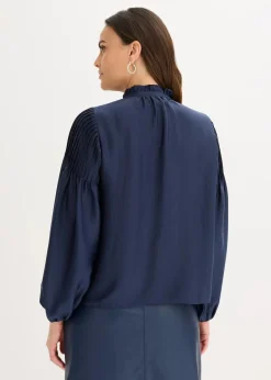 bonprix Bekleidung·Jacken & Mäntel|Blusen & Tuniken|Tunikabluse aus glänzendem Satin mit Biesen dunkelblau