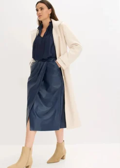 bonprix Bekleidung·Jacken & Mäntel|Blusen & Tuniken|Tunikabluse aus glänzendem Satin mit Biesen dunkelblau