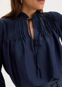 bonprix Bekleidung·Jacken & Mäntel|Blusen & Tuniken|Tunikabluse aus glänzendem Satin mit Biesen dunkelblau