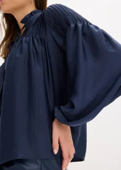 bonprix Bekleidung·Jacken & Mäntel|Blusen & Tuniken|Tunikabluse aus glänzendem Satin mit Biesen dunkelblau