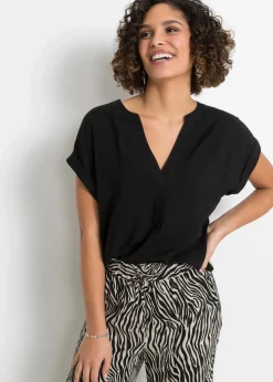 bonprix Bekleidung·Jacken & Mäntel|Nachhaltigere Materialien|Tunikabluse aus reiner Viskose schwarz