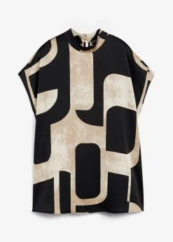 bonprix Bekleidung·Jacken & Mäntel|Blusen & Tuniken|Tunikabluse aus Satin schwarz/kieselbeige/khakibeige bedruckt