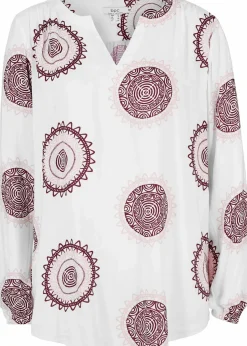 bonprix Bekleidung·Jacken & Mäntel|Blusen & Tuniken|Tunikabluse aus softer Viskose weiß/ahornrot bedruckt