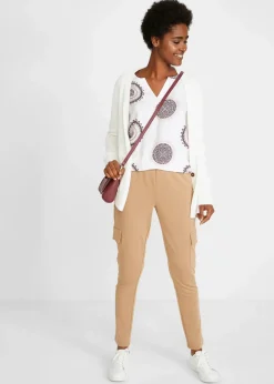 bonprix Bekleidung·Jacken & Mäntel|Blusen & Tuniken|Tunikabluse aus softer Viskose weiß/ahornrot bedruckt